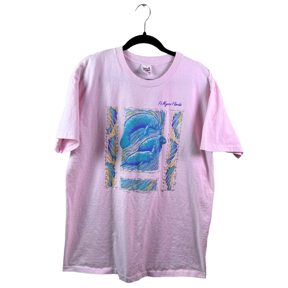 90s Anvil Ft Myers Florida Manatee Graphic T-Shirt Unisex XL Preppy